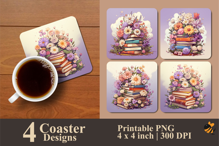 Book Flowers Coaster Sublimation Design