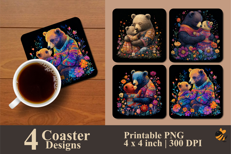 Bear's Affection Coaster Sublimation Design