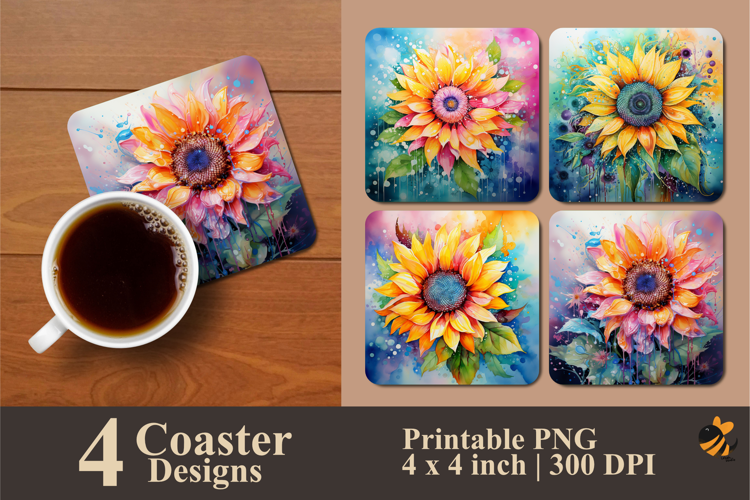 Sunflower Picture Coaster Sublimation Design