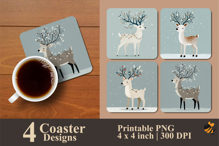 Reindeer Snowflake Coaster Sublimation Design