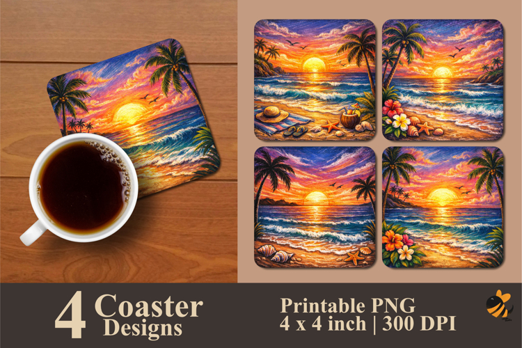 Chalk Summer Beach Coaster Sublimation Design