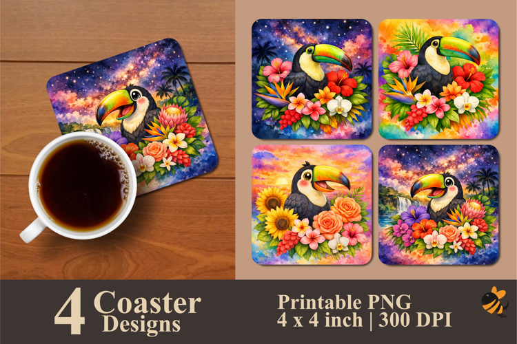 Toucan Flower Coaster Sublimation Design
