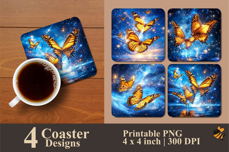 Gold Butterfly Coaster Sublimation Design