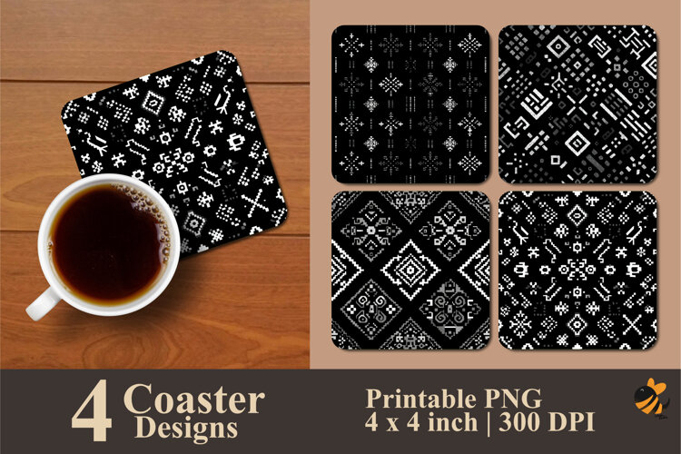 Black White Pattern Coaster Sublimation Design example image 1