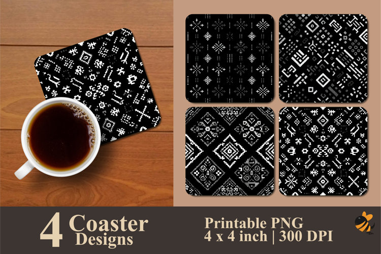 Black White Pattern Coaster Sublimation Design