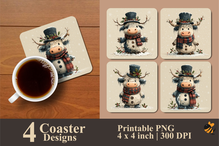 Little Cow Winter Coaster Sublimation Design