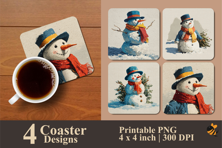 Vintage Snowman Coaster Sublimation Design