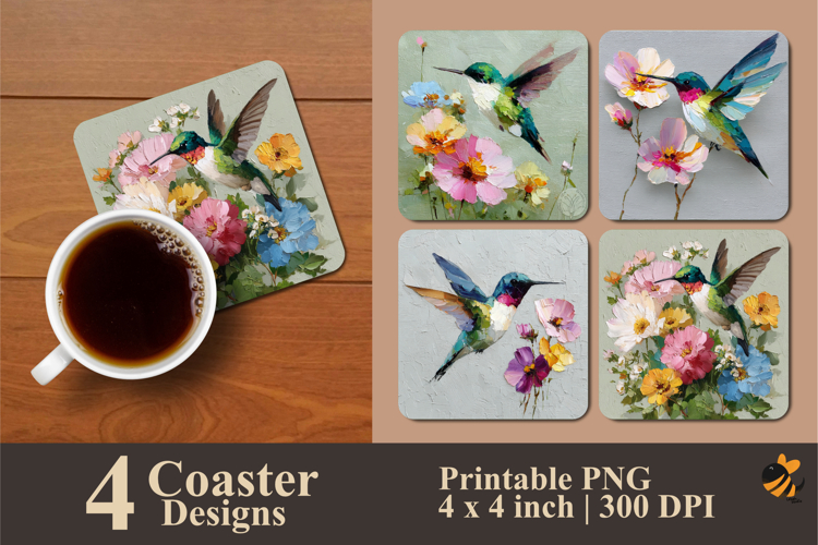 Hummingbird Watercolor Coaster Sublimation Design