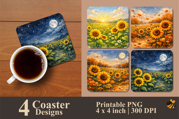 Sunflower Season Coaster Sublimation Design