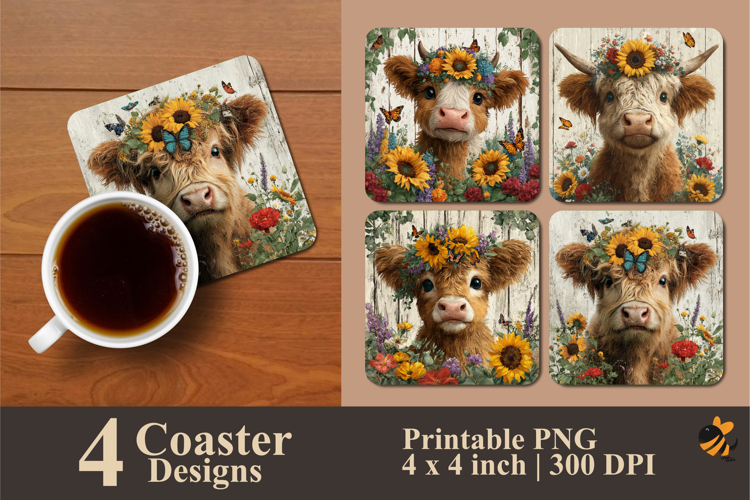 Little Cow Flower Coaster Sublimation Design
