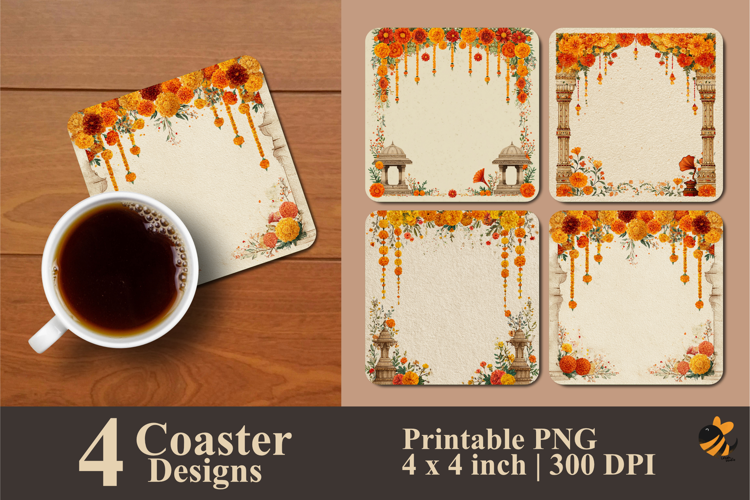 Warm Festive Mehndi Invite Coaster Sublimation Design
