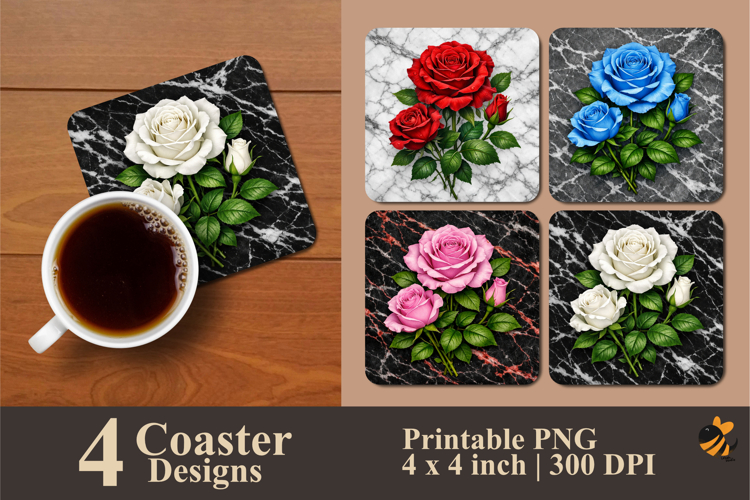 Marble Blossom Coaster Sublimation Design