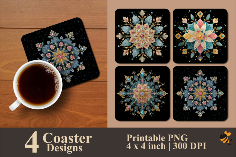 Abstract Floral Frame Coaster Sublimation Design