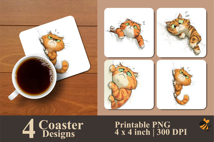 Lazy Cat Coaster Sublimation Design example image 1