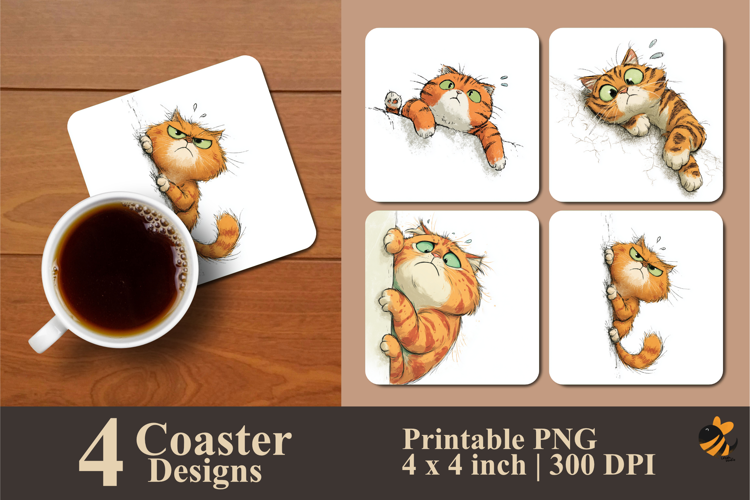 Lazy Cat Coaster Sublimation Design