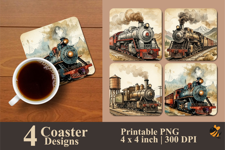 Vintage Locomotive Series Coaster Sublimation Designs