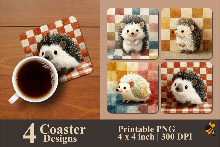 Playful Baby Hedgehog Coaster Sublimation Design