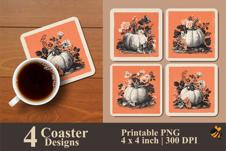 Floral Pumpkin Harvest Coaster Sublimation Design