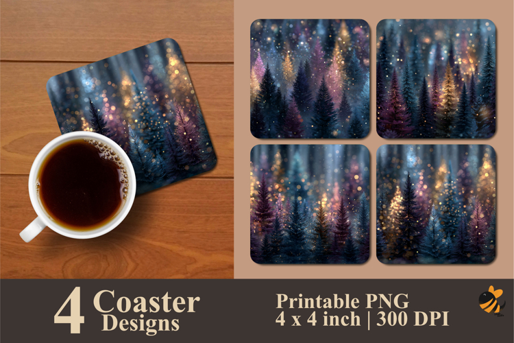 Sparkling Pine Trees Coaster Sublimation Design