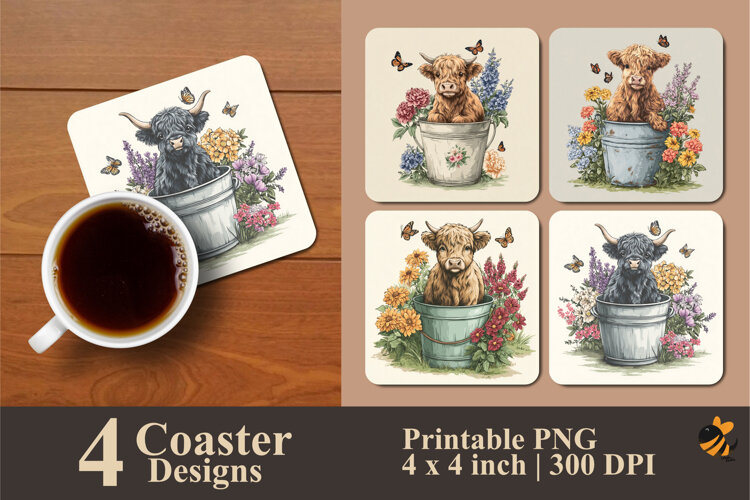 Cow In Bucket Coaster Sublimation Design example image 1