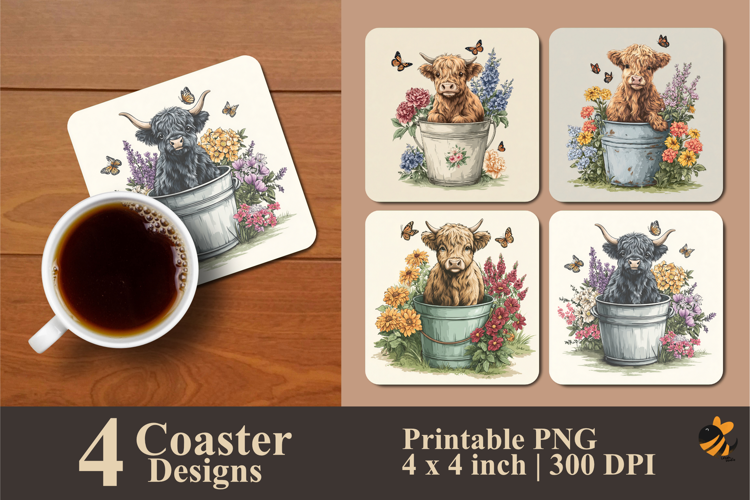 Cow In Bucket Coaster Sublimation Design