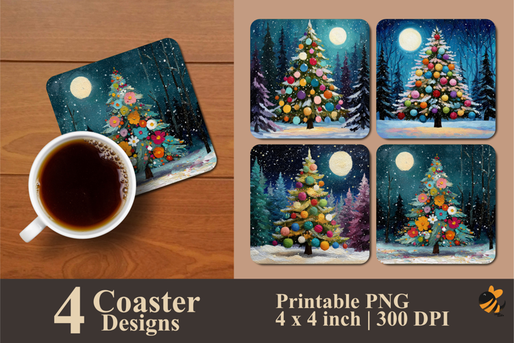 Winter Ornamental Trees Coaster Sublimation Design