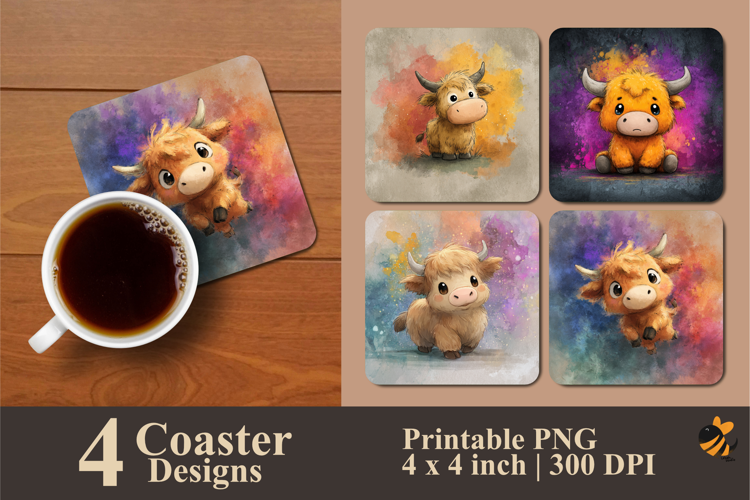 Lovely Cow Clouds Coaster Sublimation Design