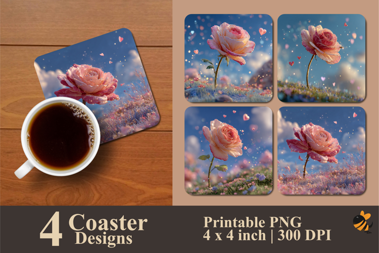 Flying Flowers Coaster Sublimation Design