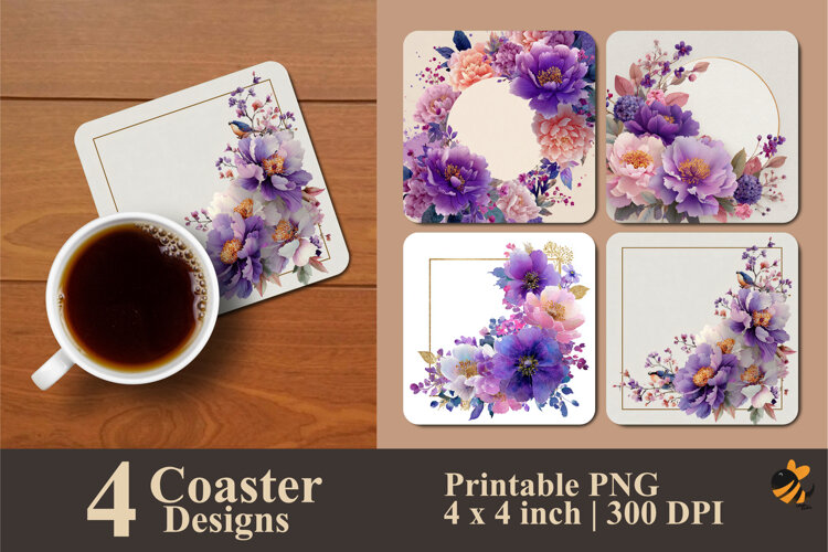 Flower Decoration Frame Coaster Sublimation Design example image 1