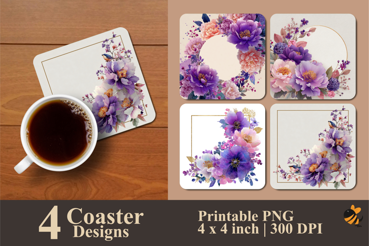 Flower Decoration Frame Coaster Sublimation Design