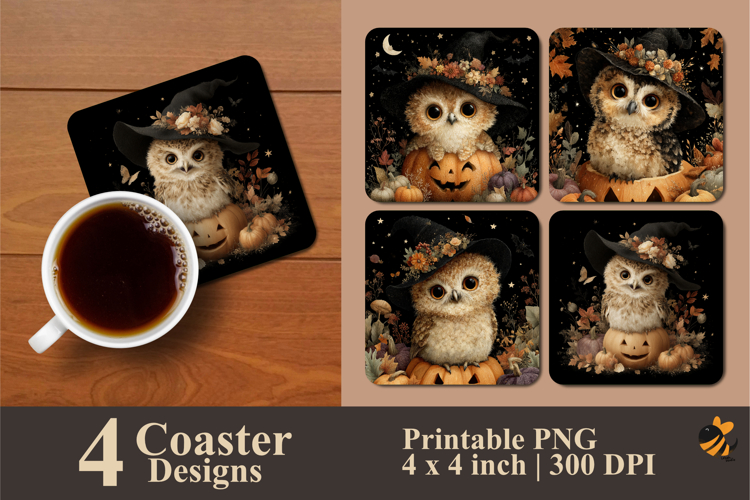Baby Owl Pumpkin Coaster Sublimation Design