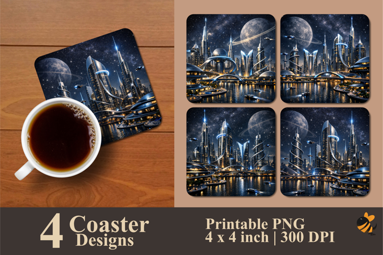 Futuristic City Coaster Sublimation Design