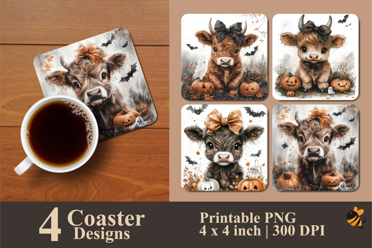 Halloween Cow Coaster Sublimation Design
