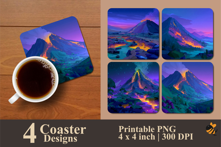 Volcano Fantasy Coaster Sublimation Design