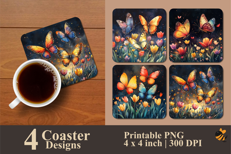Night Butterfly Coaster Sublimation Design