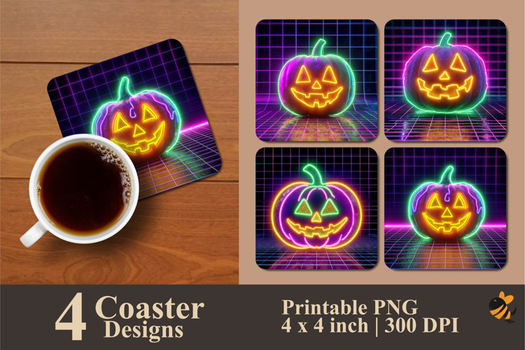 Flaming Pumpkin Coaster Sublimation Design