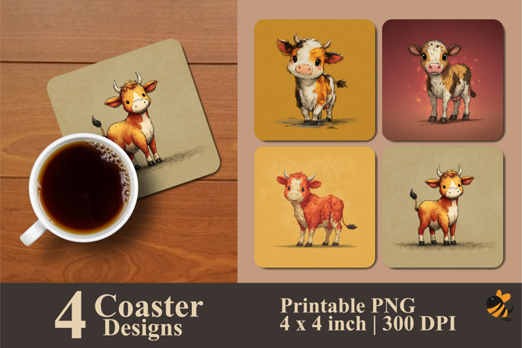 Adorable Mini Cows Coaster Sublimation Design
