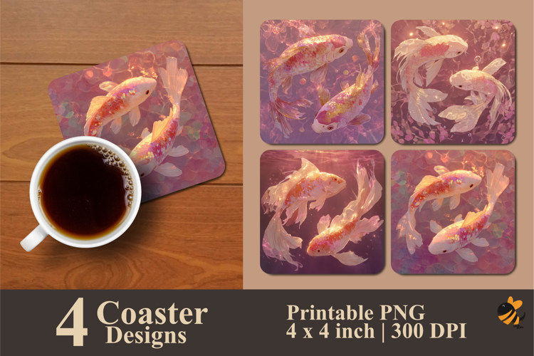 Two Special Koi Coaster Sublimation Design