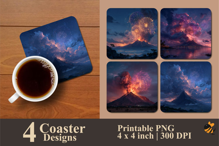 Erupting Volcano Coaster Sublimation Design