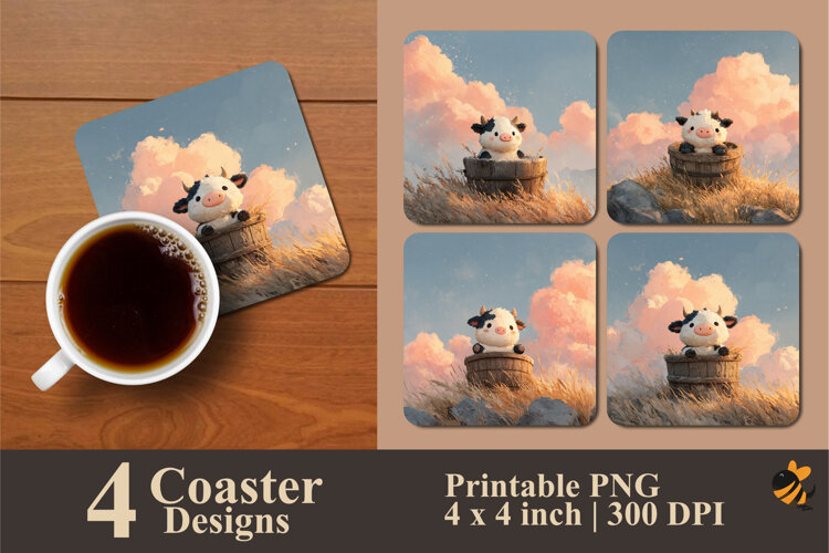 Sunny Baby Cow Coaster Sublimation Design example image 1