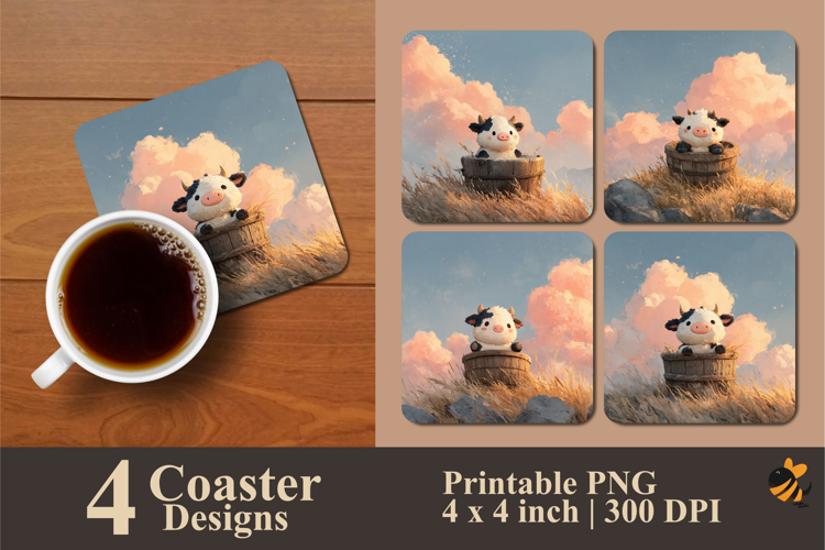 Sunny Baby Cow Coaster Sublimation Design