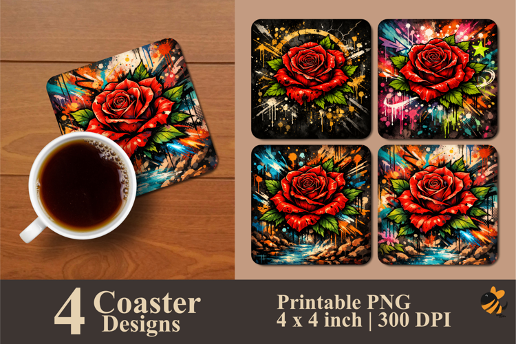 Graffiti Rose Coaster Sublimation Design