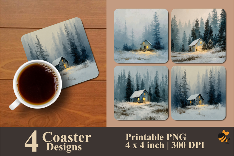 Tranquil Winter Shelter Coaster Sublimation Design