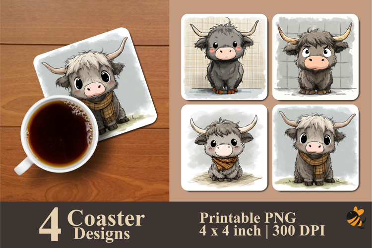Lovely Mini Cow Coaster Sublimation Design