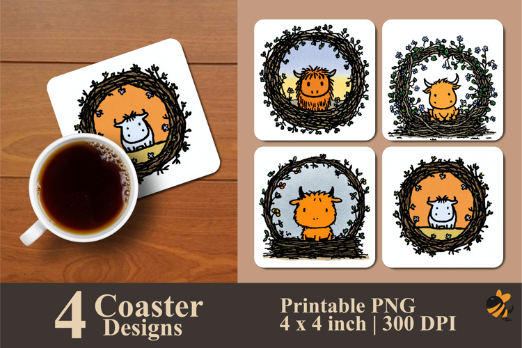 Highland Bliss Coaster Sublimation Design