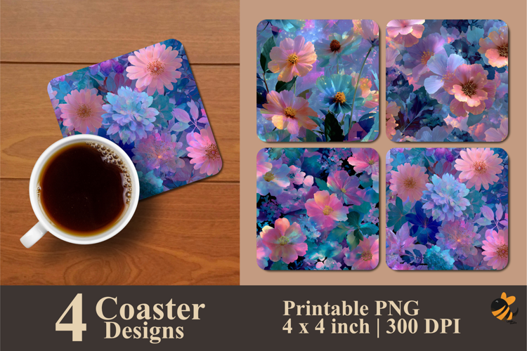 Neon Flowers Coaster Sublimation Designs