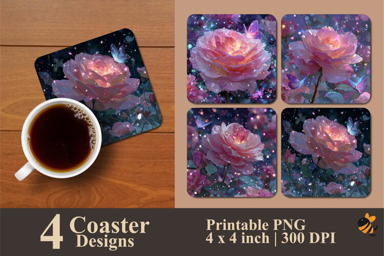 Sparkling Roses Coaster Sublimation Design example image 1