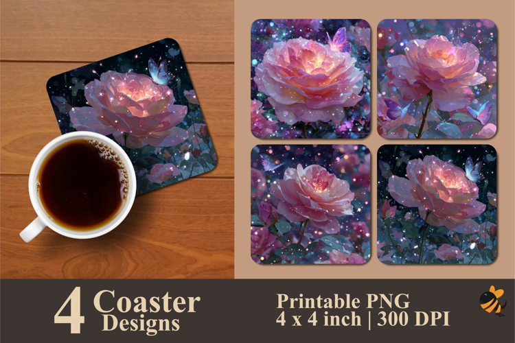 Sparkling Roses Coaster Sublimation Design