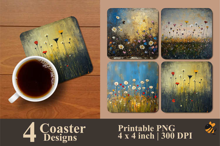 Vintage Wildflowers Coaster Sublimation Design