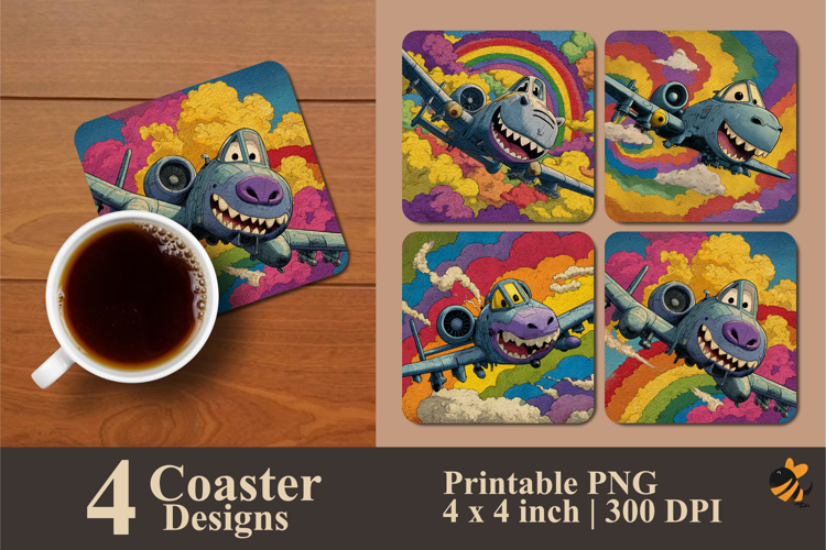 Airplane Cartoon Coaster Sublimation Design
